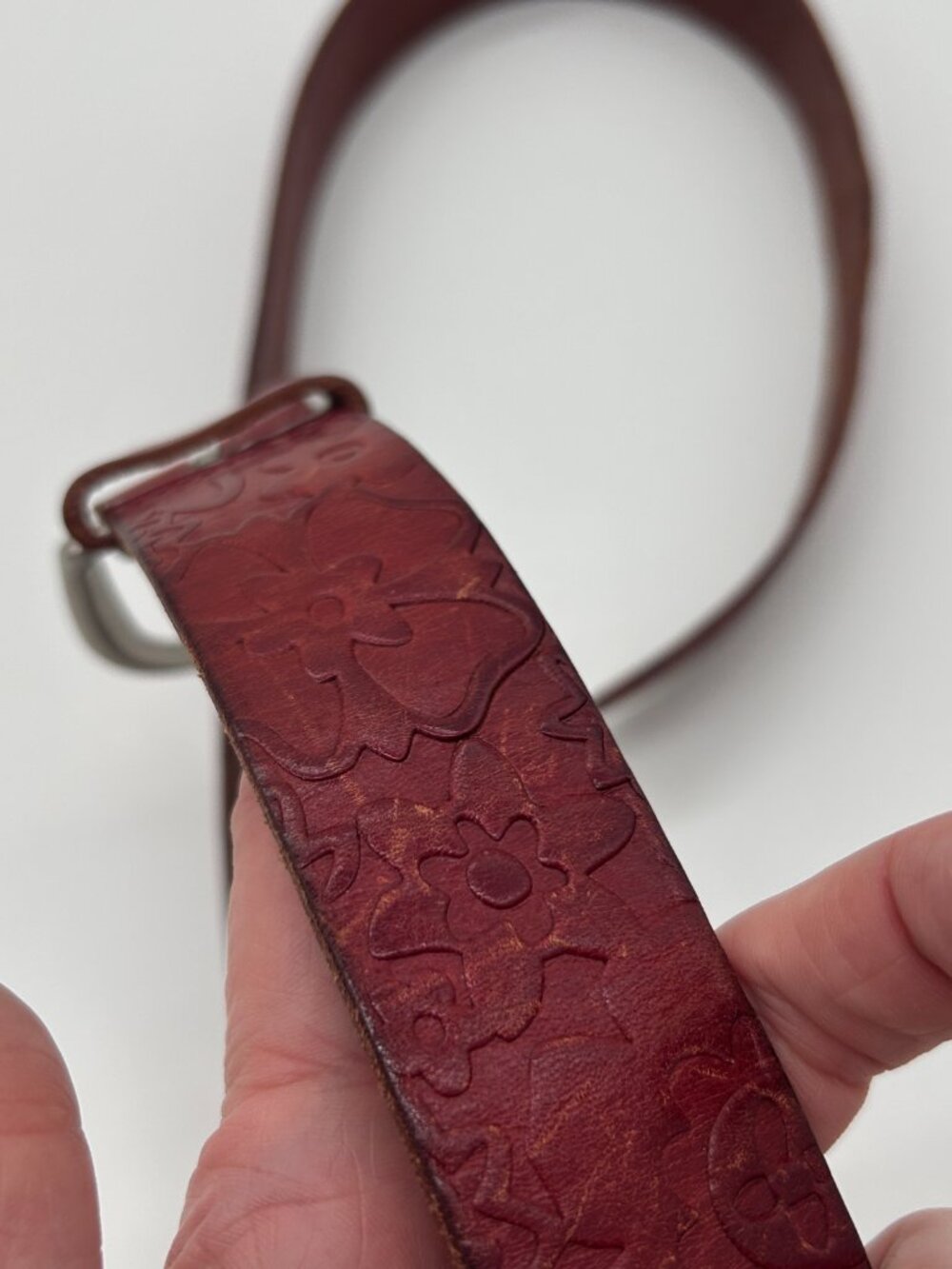 Fossil Belt Brown Genuine Leather Women's Size L Embossed Floral - Picture 7 of 9